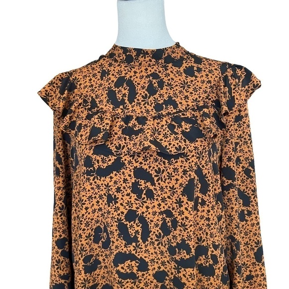 TOPSHOP Ustard Ruffle Yoke Long Sleeve Floral Mini Shift Dress - Picture 5 of 8